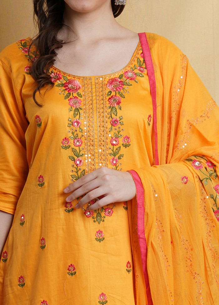 3 Pc Yellow Unstitched Cotton Suit Set Sale Wide Range Of