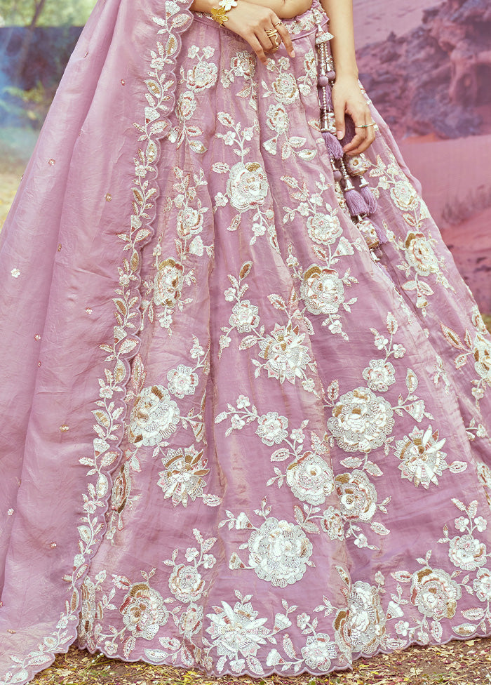 3 Pc Lavender Silk Semi Stitched Lehenga Set Cheap Sale Best Wholesale