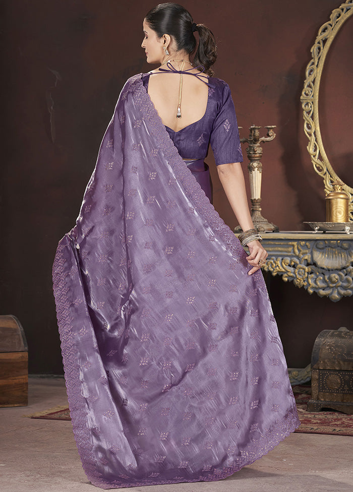 Purple Spun Silk Saree With Blouse Piece Free Shipping Very Cheap