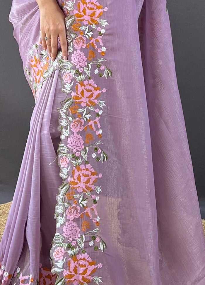 Purple Spun Silk Saree With Blouse Piece Choice For Sale