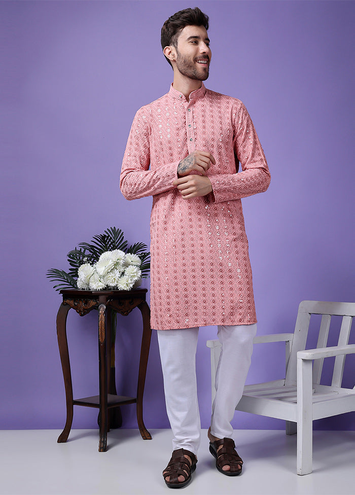 2 Pc Pink Silk Kurta Pajama Set Clearance Perfect