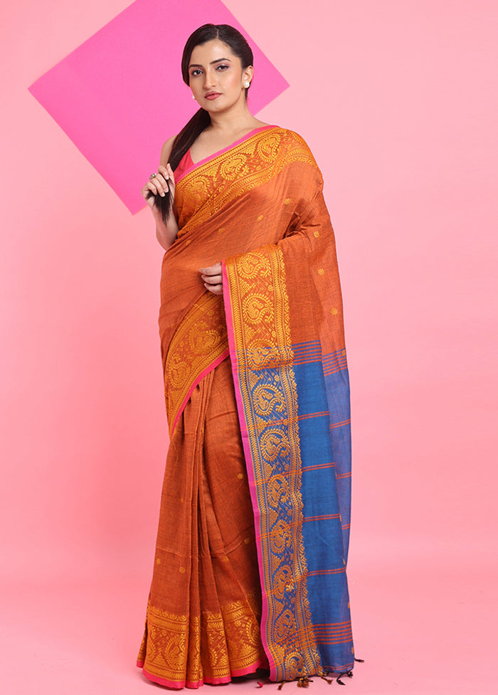 Rust Cotton Saree With Blouse Piece For Sale 2025