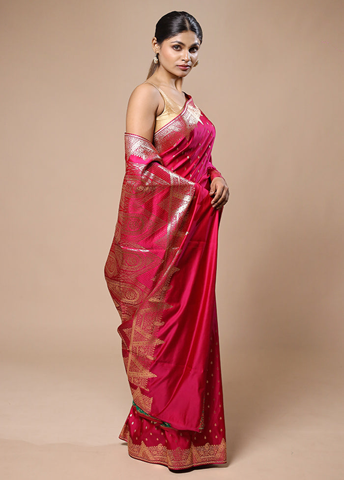 Pink Banarasi Silk Saree With Blouse Piece Cheap Sale Eastbay