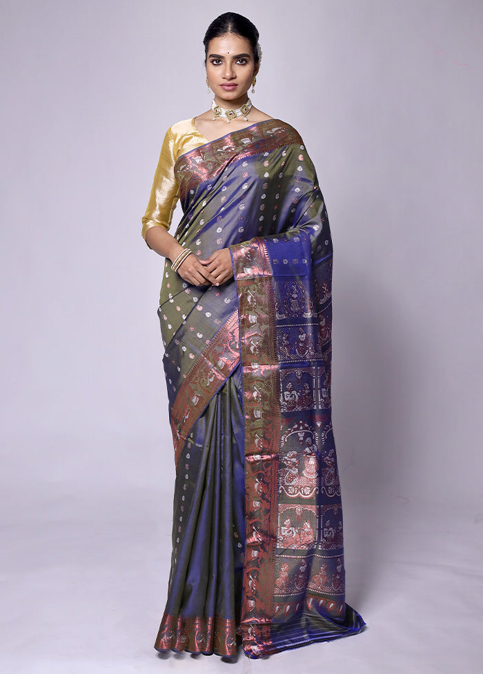 Blue Handloom Baluchari Pure Silk Saree With Blouse Piece Outlet Release Dates