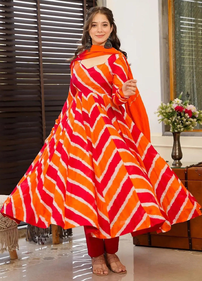 3 Pc Orange Readymade Silk Suit Set Free Shipping Best