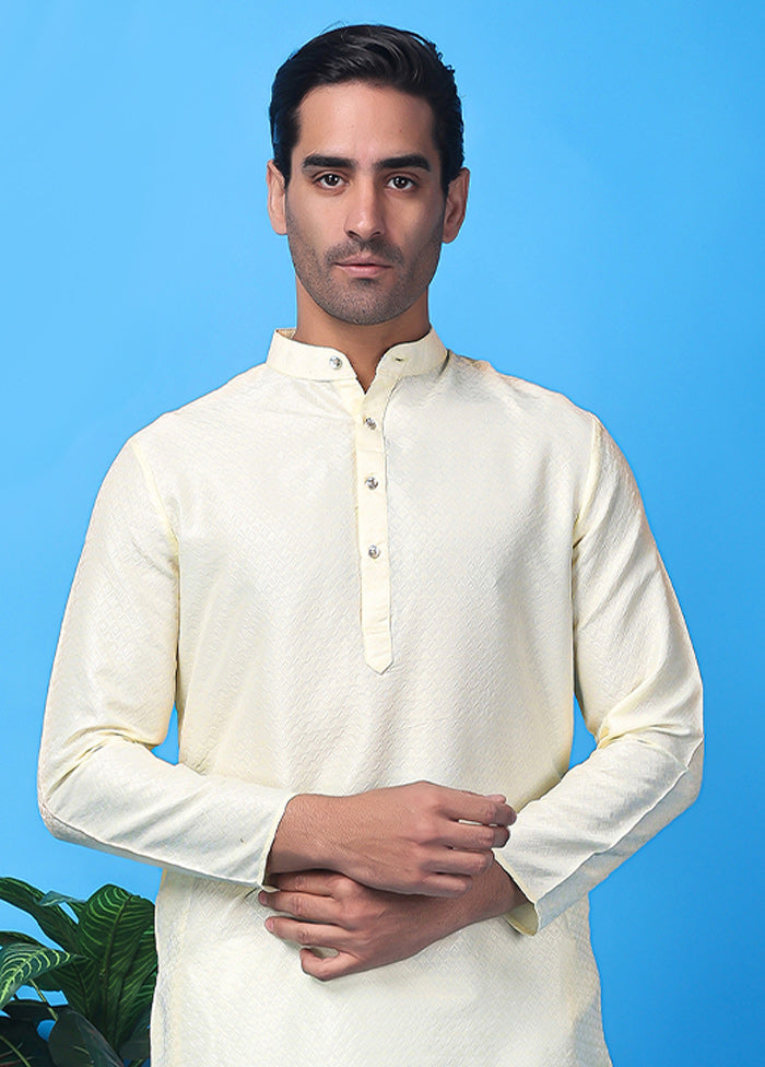 White Silk Jacquard Knee Length Kurta Big Discount Cheap Pice