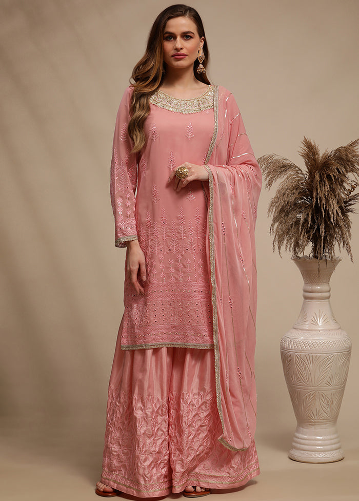 3 Pc Pink Unstitched Georgette Suit Set Outlet Footlocker Finishline