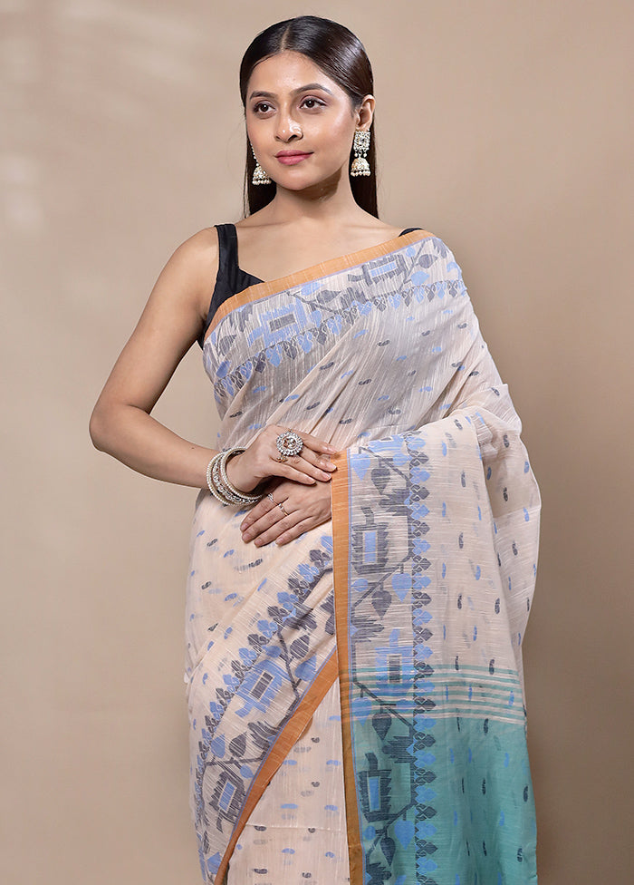 Cream Khadi Cotton Saree With Blouse Piece Buy Cheap Footlocker