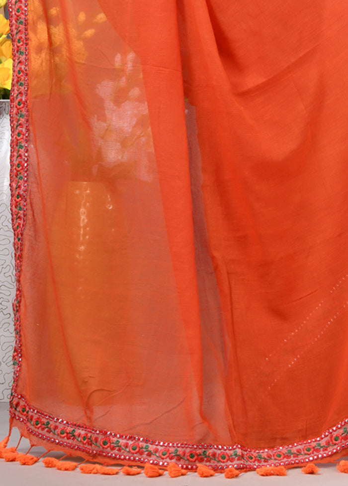 Orange Cotton Solid Saree Without Blouse Piece Get To Buy Cheap Pice