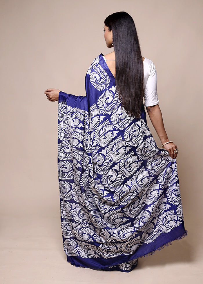 Violet Kantha Stitch Silk Saree With Blouse Piece Footlocker Pictures Sale Online