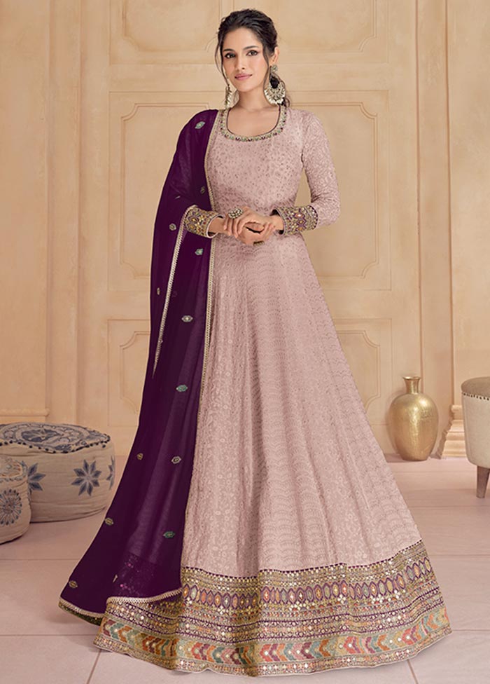 3 Pc Pink Semi Stitched Georgette Suit Set Where To Buy