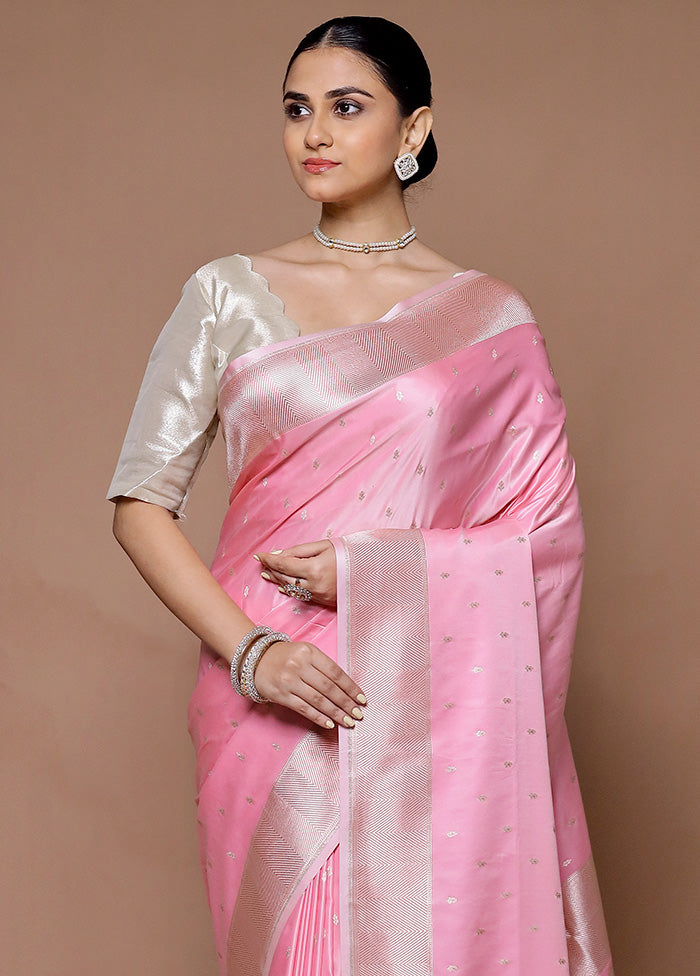 Pink Katan Silk Saree With Blouse Piece The Cheapest