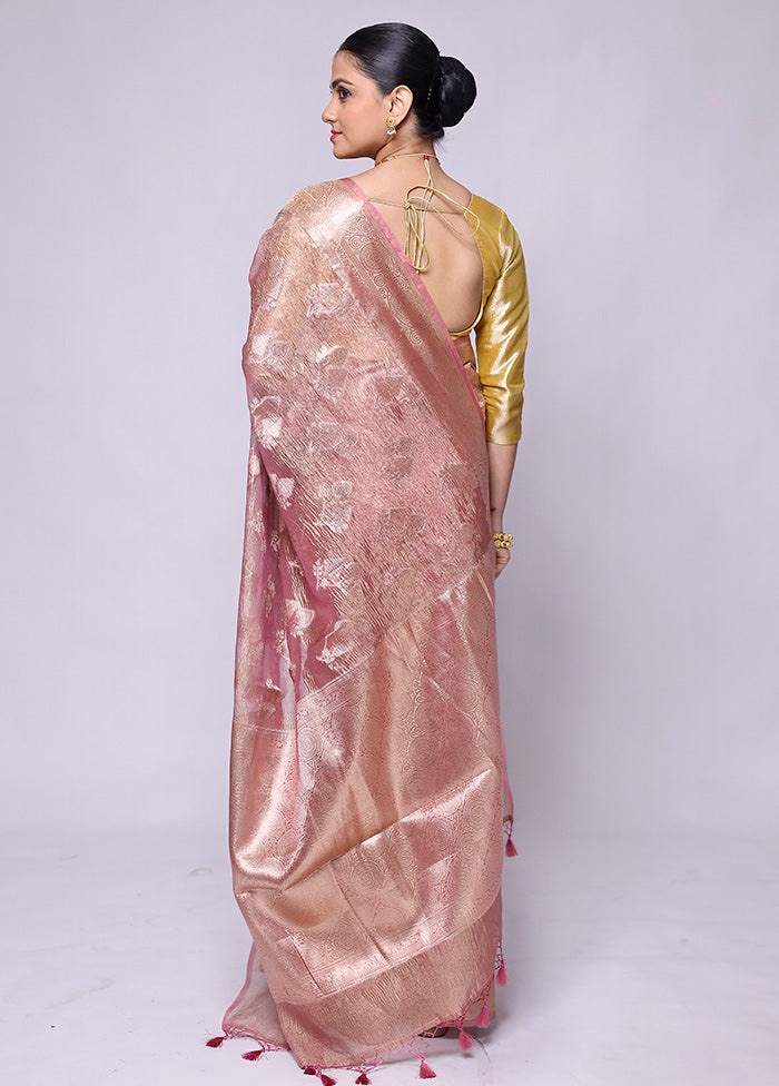 Pink Crushed Tissue Silk Saree With Blouse Piece For Sale Top Quality