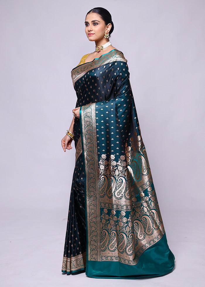 Blue Banarasi Silk Saree With Blouse Piece Outlet Best Seller