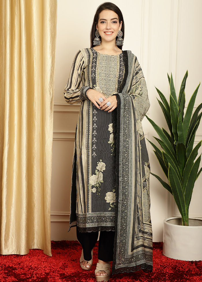 3 Pc Black Unstitched Pashmina Suit Set High Quality Buy Online