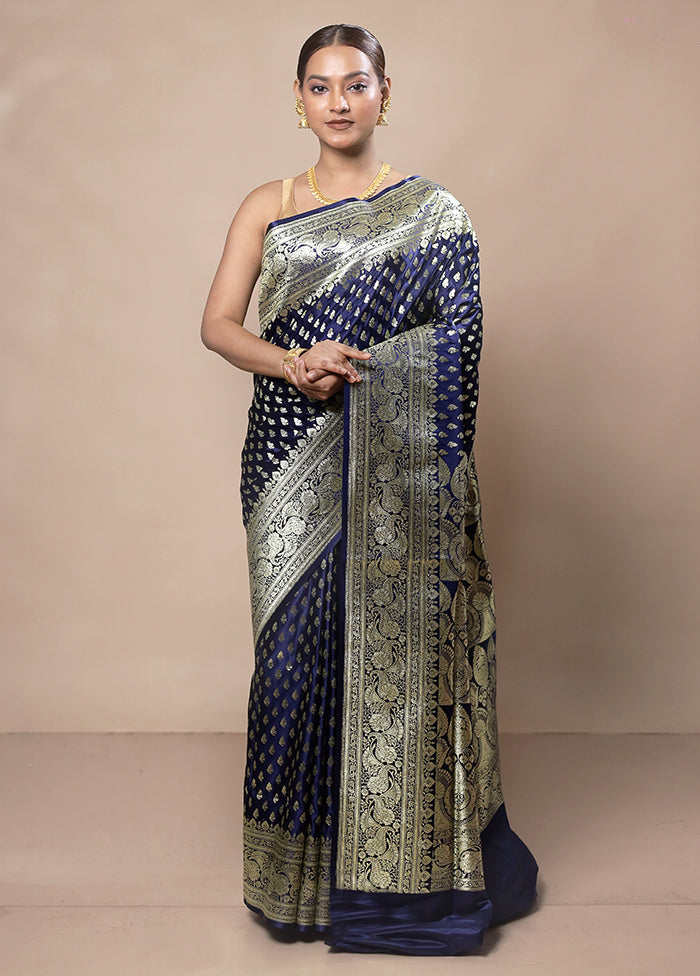 Blue Banarasi Silk Saree With Blouse Piece Get To Buy For Sale