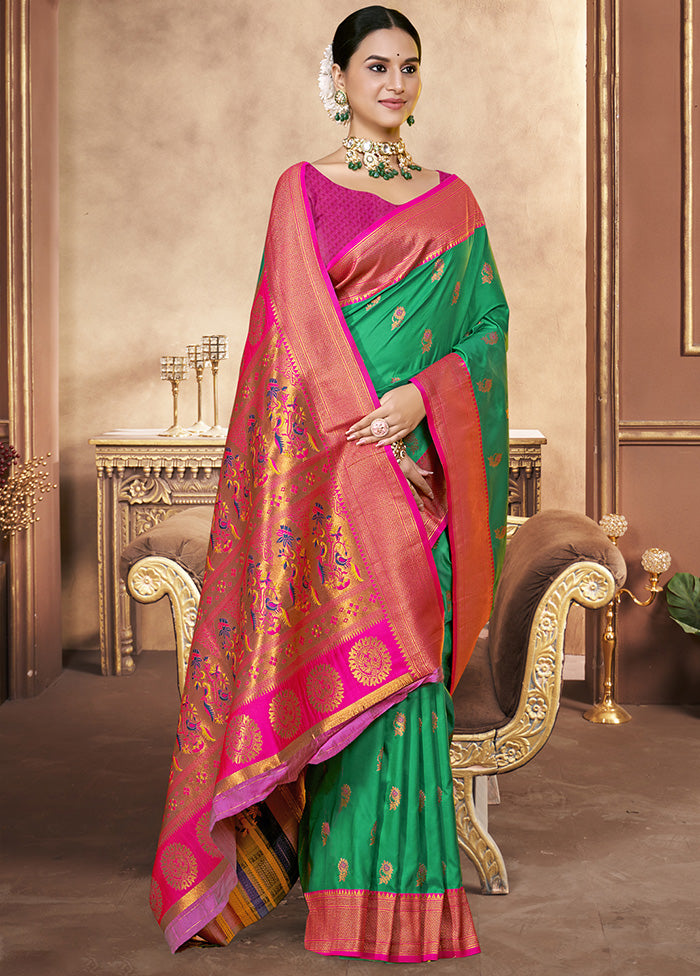 Green Spun Silk Saree With Blouse Piece Store Online