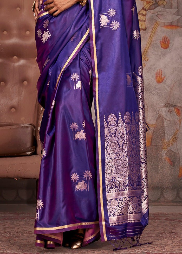 Dark Purple Satin Silk Saree With Blouse Piece Discount Best Pices