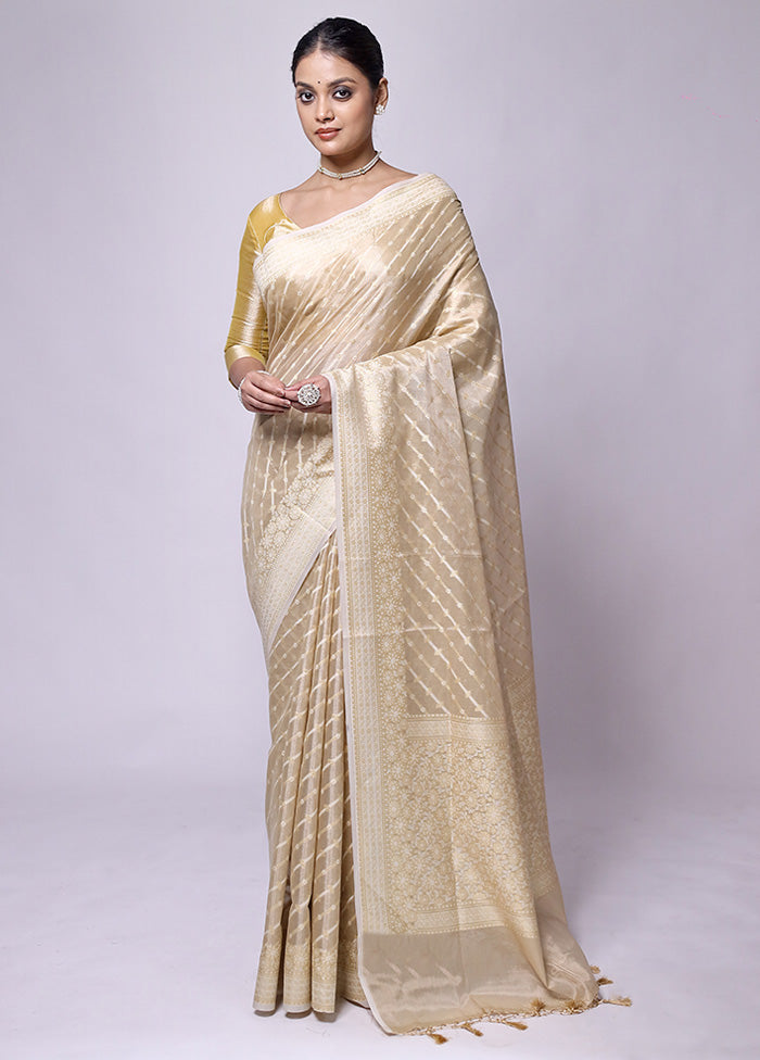 Cream Tissue Silk Saree With Blouse Piece Best Pices