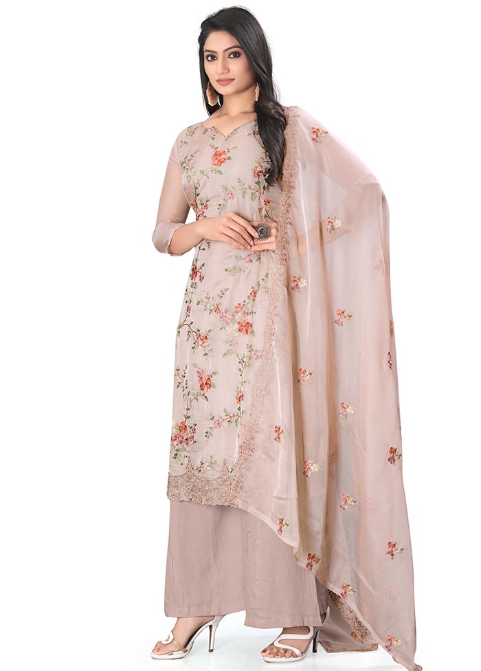 3 Pc Beige Unstitched Net Suit Set For Sale 2025