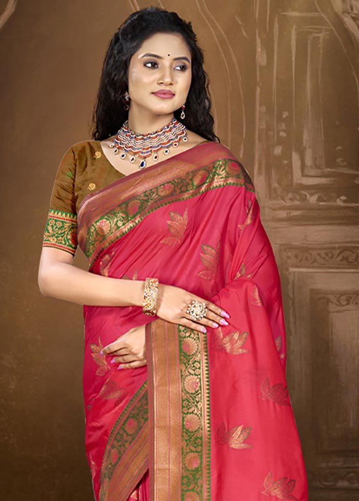 Dark Pink Dupion Silk Saree With Blouse Piece Popular Cheap Online