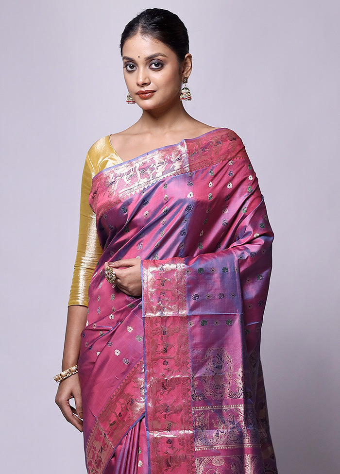 Purple Handloom Baluchari Pure Silk Saree With Blouse Piece Buy Cheap 2025