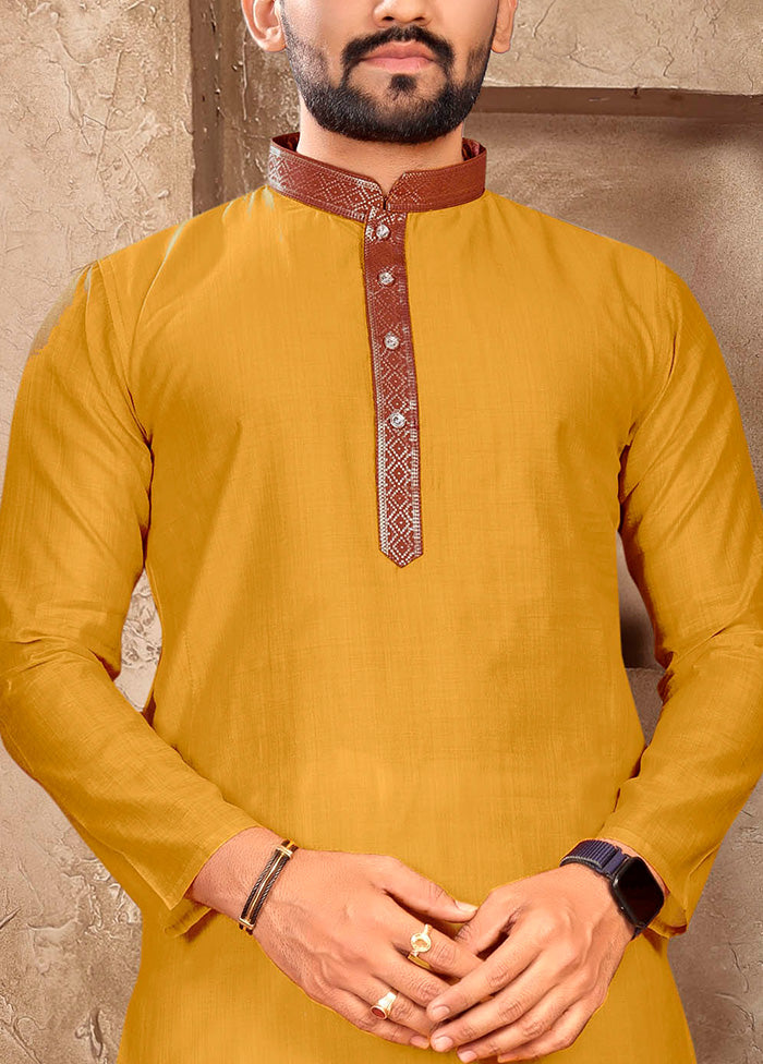 Mustard Silk Kurta And Pajama Set Free Shipping Inexpensive