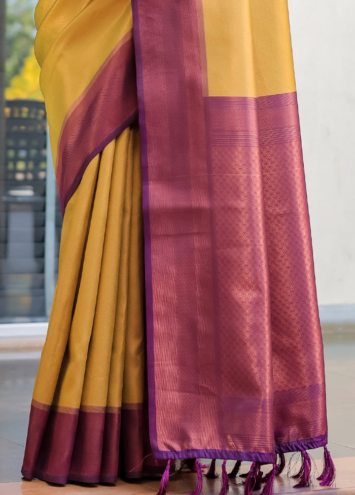 Yellow Kanjivaram Silk Saree With Blouse Piece Free Shipping Pick A Best