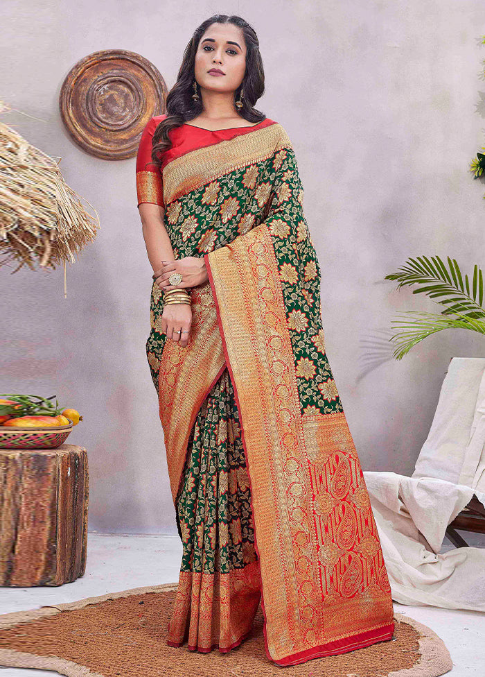 Green Dupion Silk Saree With Blouse Piece Clearance Best Place