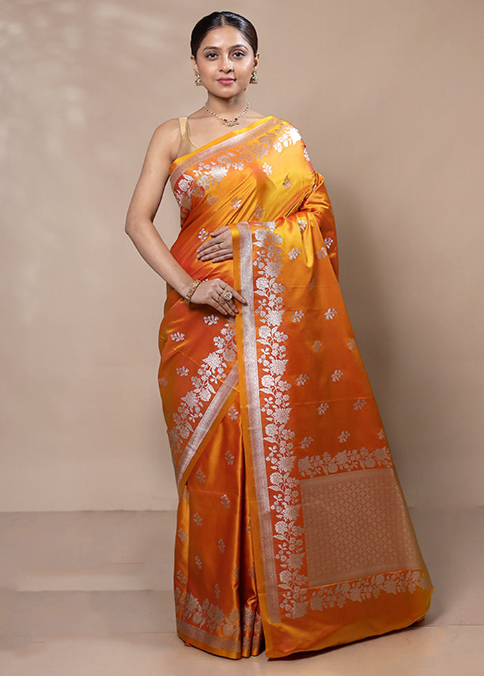 Yellow Katan Silk Saree With Blouse Piece Free Shipping Footlocker Finishline