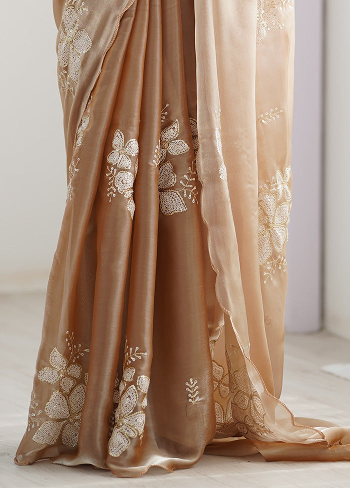 Beige Spun Silk Saree With Blouse Piece 2025 New For Sale