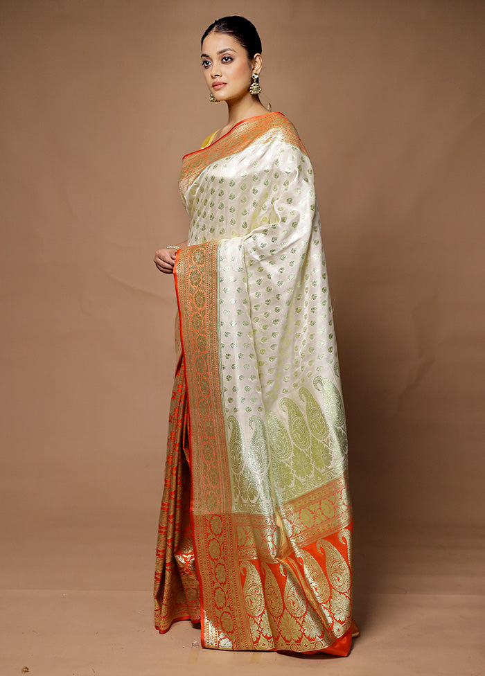 Cream Banarasi Silk Saree With Blouse Piece Buy Cheap Cheapest Pice