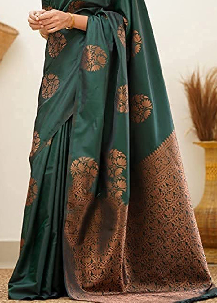 Green Banarasi Silk Saree With Blouse Piece Discount Visit New