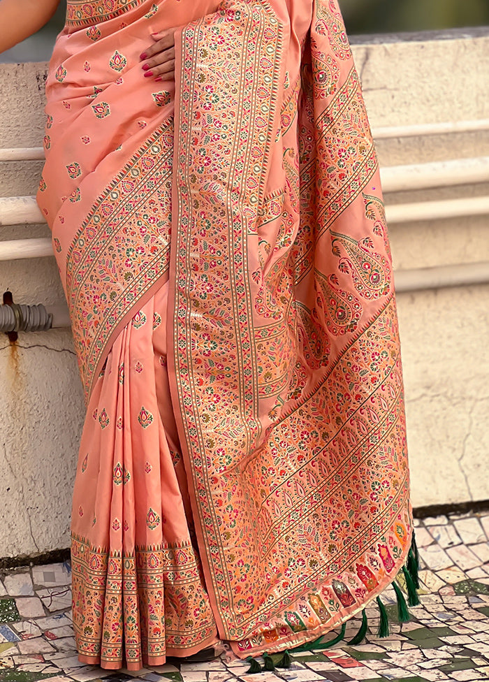 Peach Pasmina Silk Saree With Blouse Piece Inexpensive Sale Online