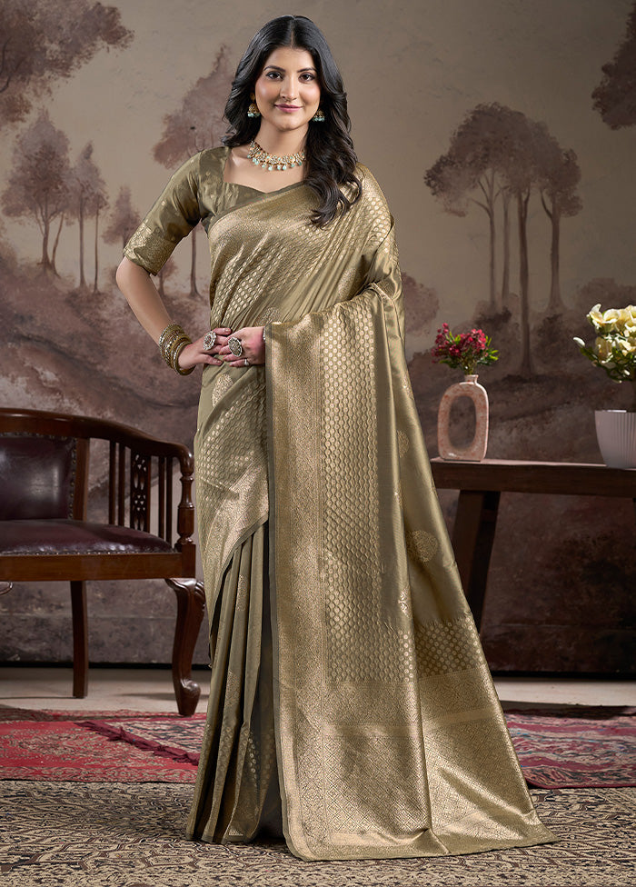 Beige Spun Silk Saree With Blouse Piece Free Shipping With Paypal