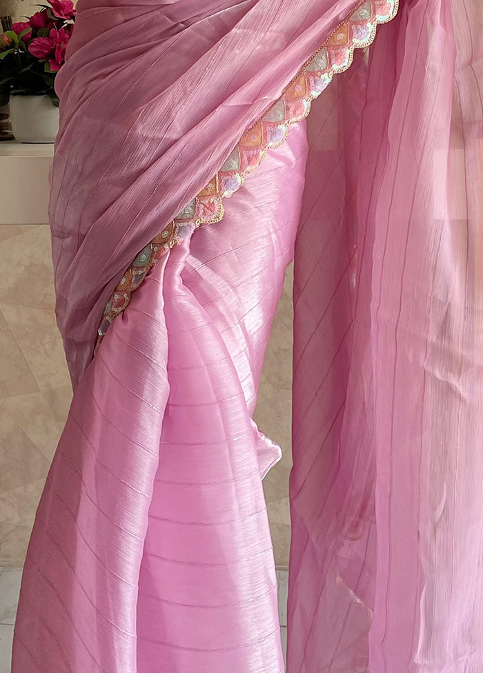 Pink Spun Silk Saree With Blouse Piece Cheap Low Shipping Fee