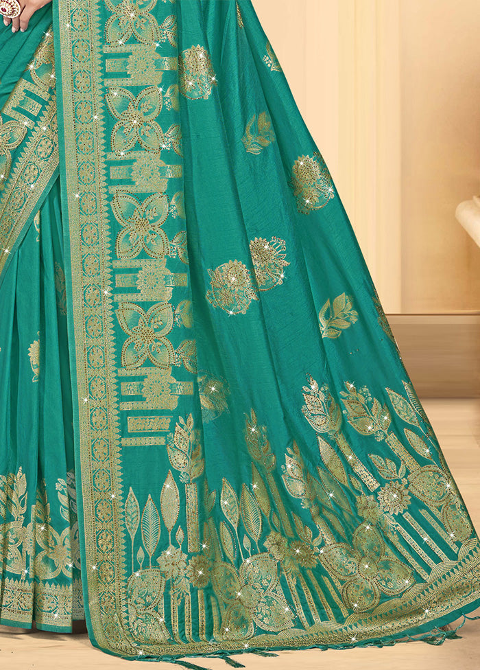 Green Spun Silk Saree With Blouse Piece Cheap Sale Explore