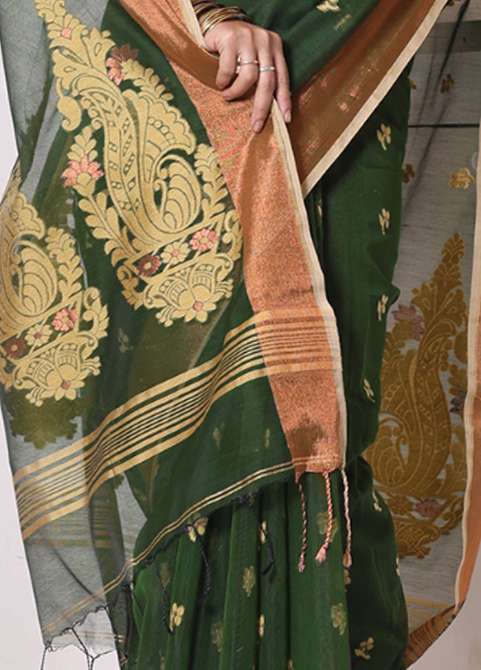 Green Pure Cotton Saree With Blouse Piece Outlet Brand New Unisex