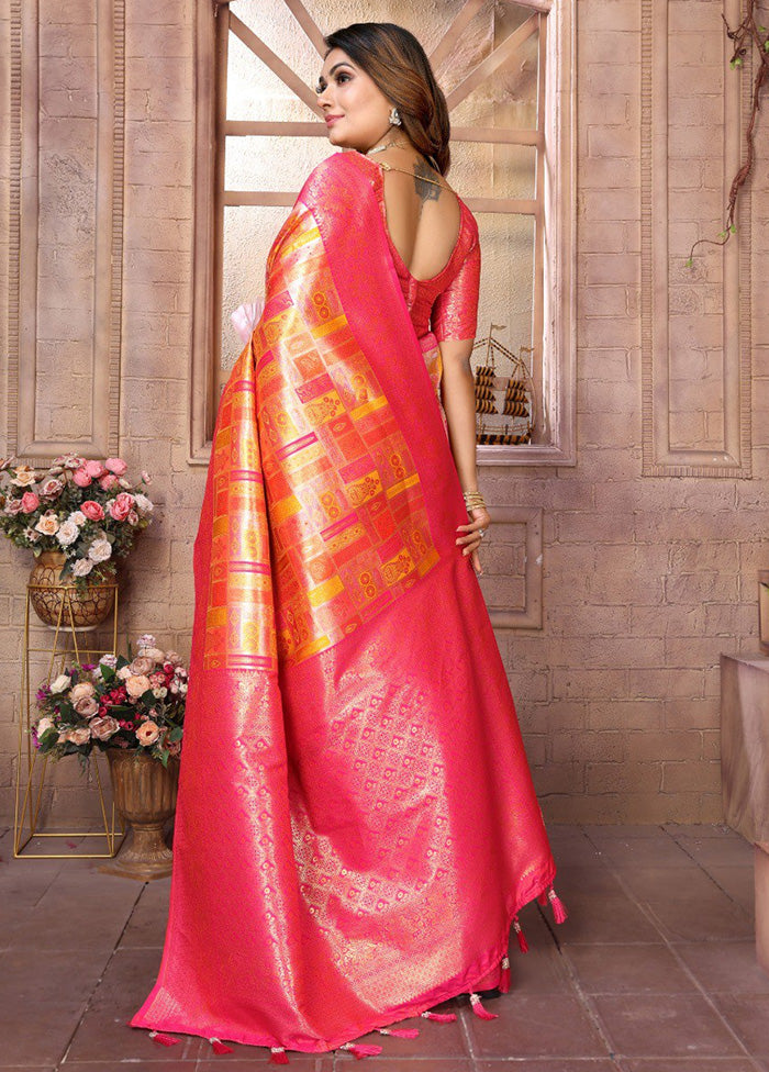 Yellow Banarasi Silk Saree With Blouse Piece Affordable Cheap Online