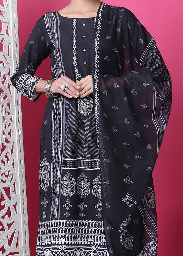 3 Pc Black Unstitched Cotton Suit Set Buy Cheap Clearance