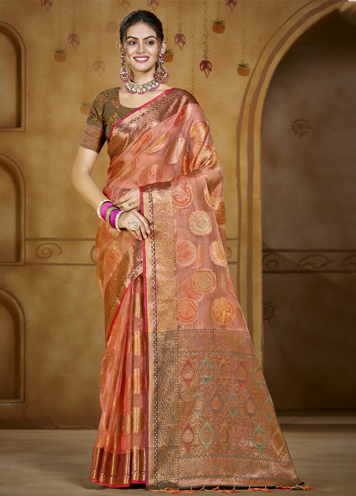 Pink Organza Saree With Blouse Piece Pay With Paypal Cheap Online