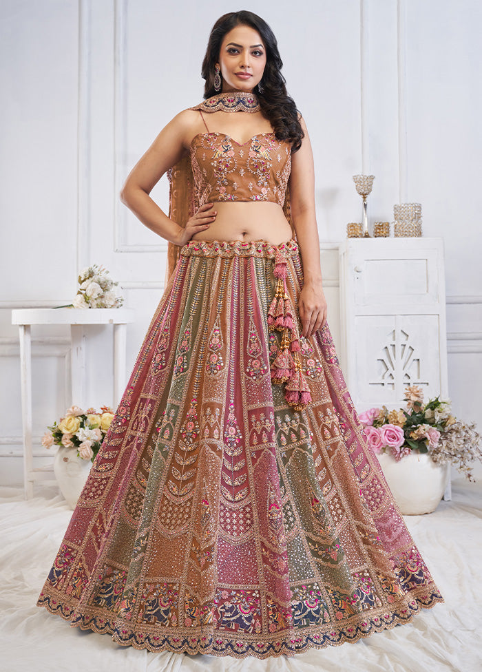 3 Pc Pink Net Semi Stitched Lehenga Set Clearance Get To Buy