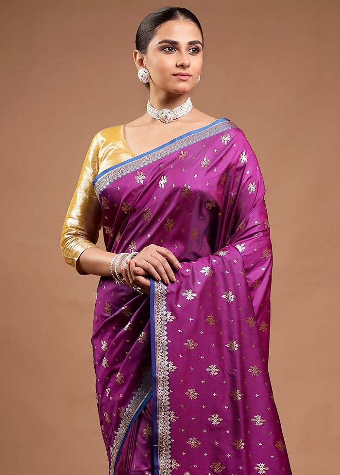 Purple Banarasi Silk Saree With Blouse Piece Discount Fashionable