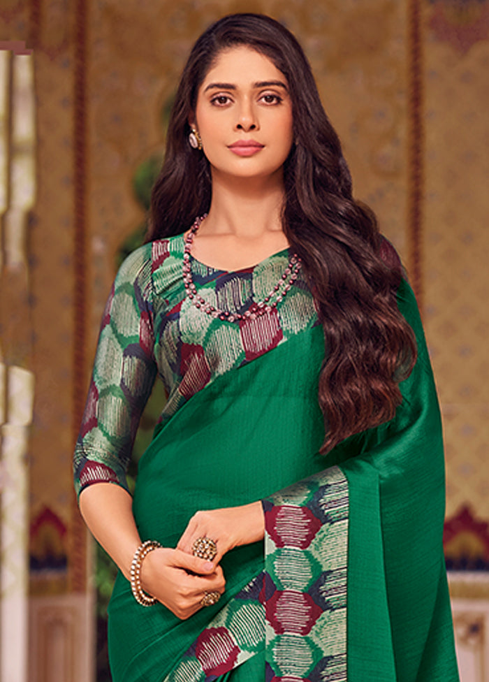 Green Chiffon Silk Saree With Blouse Piece Outlet Online