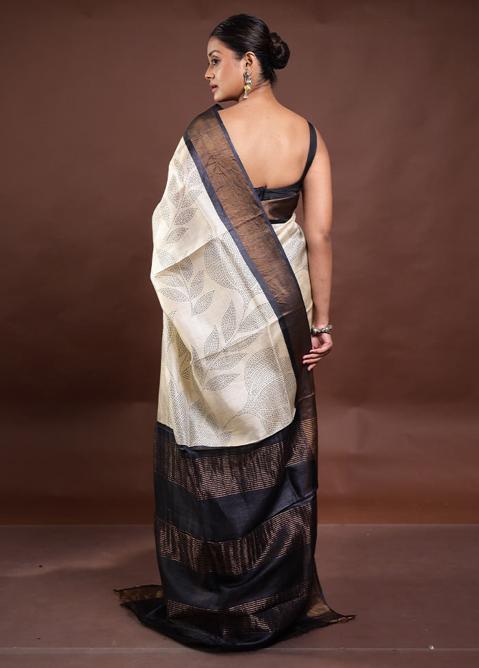 Cream Tussar Silk Saree With Blouse Piece Buy Cheap Tumblr