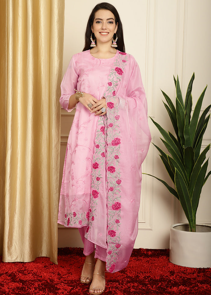 3 Pc Pink Unstitched Net Suit Set Fashionable