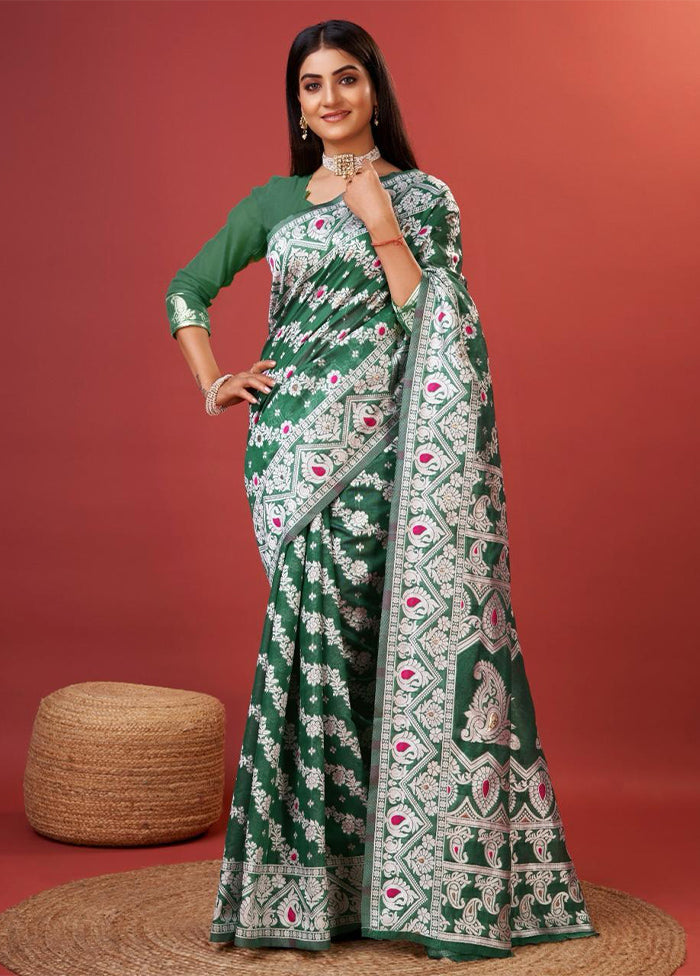 Dark Green Cotton Saree With Blouse Piece Clearance Online Official Site