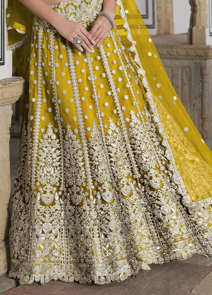 3 Pc Yellow Net Semi Stitched Lehenga Set Sale 2025 Unisex