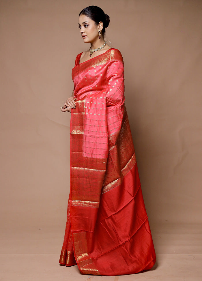 Red Handloom Dupion Pure Silk Saree With Blouse Piece Cheap Sale Pick A Best