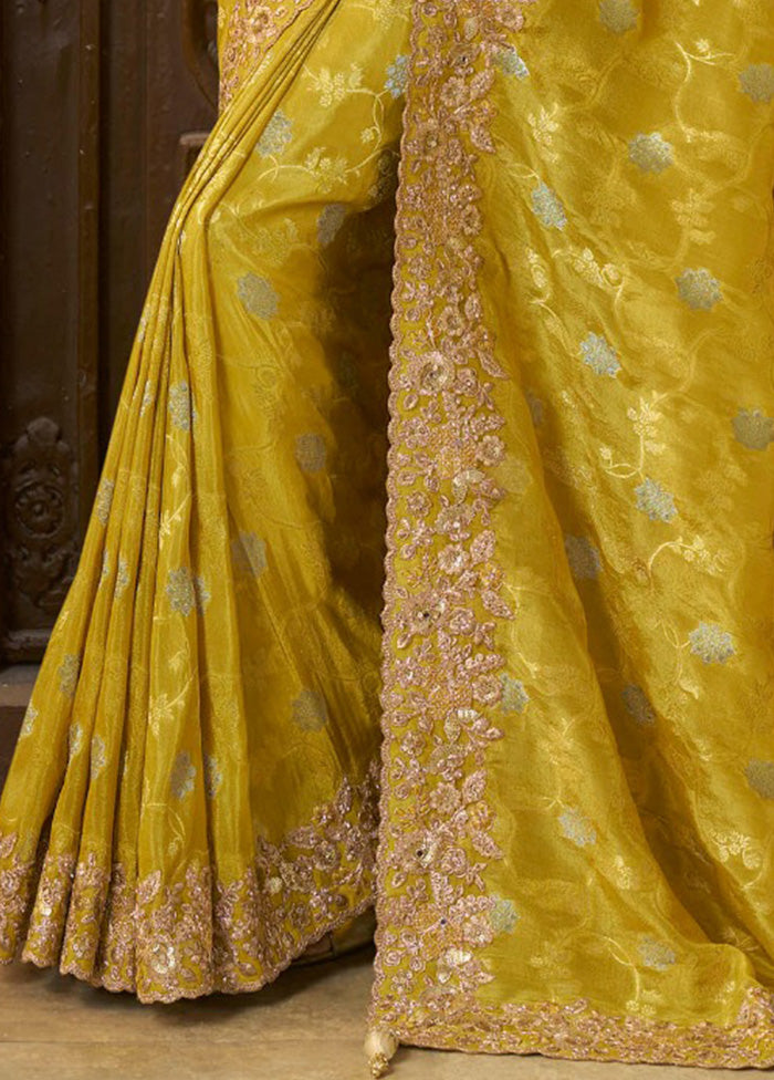 Yellow Spun Silk Saree With Blouse Piece Buy Cheap Best Place